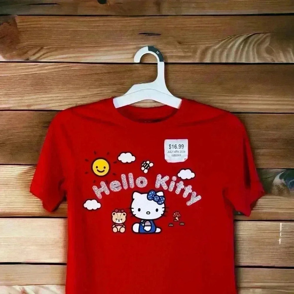 Hello Kitty Girl's New With Tags Size Medium (10-12) Red T-Shirt W Glitter. - Picture 2 of 2